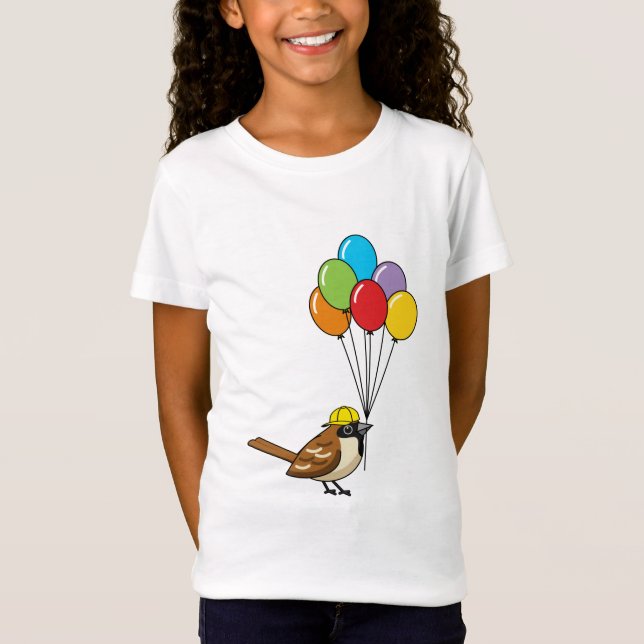 Cute Cartoon Sparrow with Balloons  T-Shirt (Front)