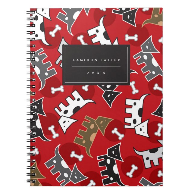 Cute Cartoon Spotted Doggies And Bones Pet Lover Notebook (Front)