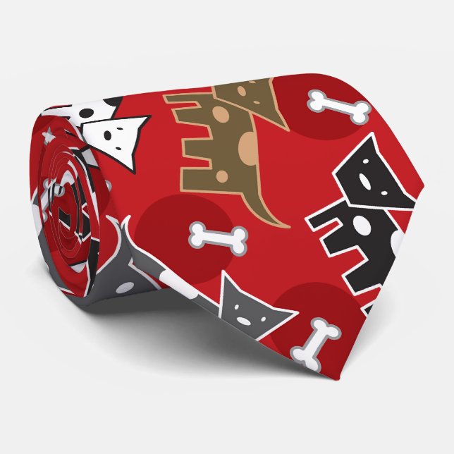 Cute Cartoon Spotted Doggies & Bones Fun Pet Neck Tie (Rolled)