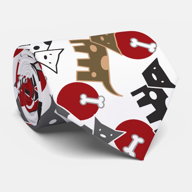 Cute Cartoon Spotted Doggies & Bones Fun Pet Neck Tie (Rolled)