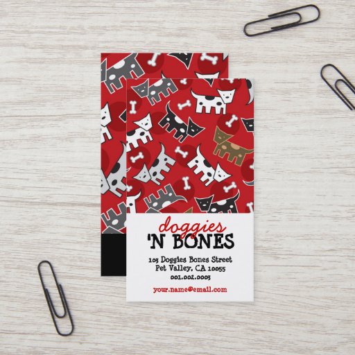 Customizable Cute Cartoon Spotted Doggies &amp; Bones Pet Shop Business Card Templates