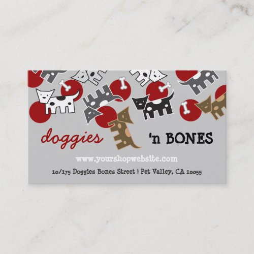 Cute Cartoon Spotted Doggies  Bones Pet Shop Business Card