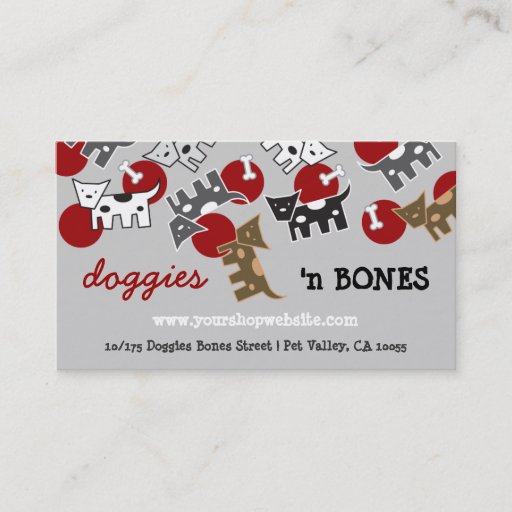 Customizable Cute Cartoon Spotted Doggies &amp; Bones Pet Shop Business Cards