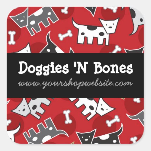 Cute Cartoon Spotted Doggies  Bones Pet Shop Square Sticker