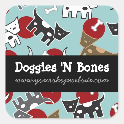 Cute Cartoon Spotted Doggies  Bones Pet Shop Square Sticker