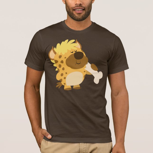 Cute Cartoon Spotted Hyena Crushing a Bone T-Shirt (Front)