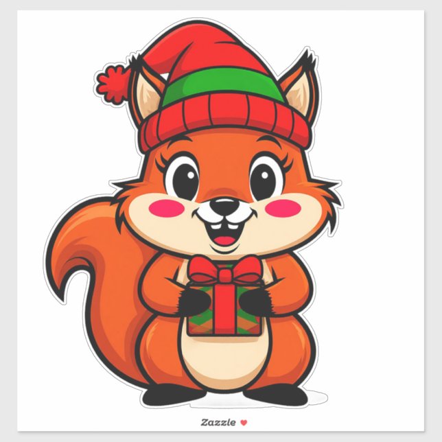 Cute Cartoon Squirrel in Holiday Hat Sticker (Sheet)
