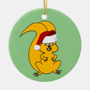 Cute Cartoon Squirrel in Santa Hat Christmas Ceramic Ornament