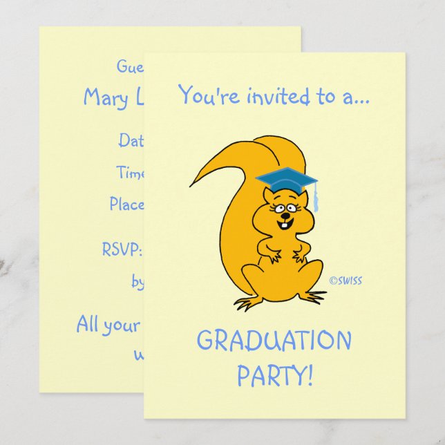 Cute Cartoon Squirrel Outdoor Graduation Party Fun Invitation (Front/Back)