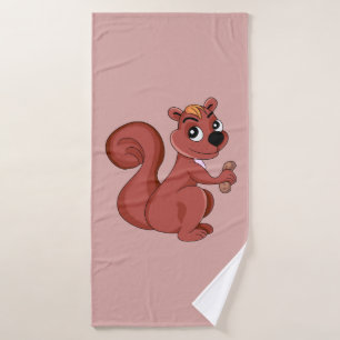 Cute cartoon squirrel with a peanut bath towel