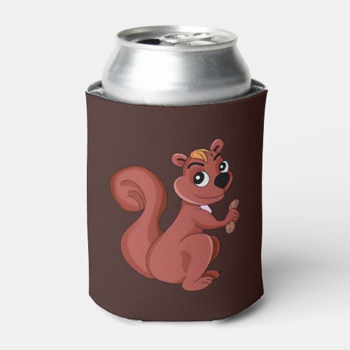 Cute cartoon squirrel with a peanut  can cooler