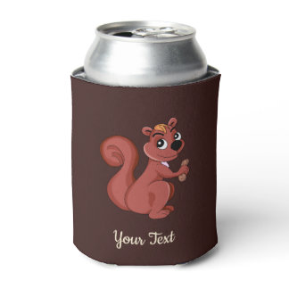 Cute cartoon squirrel with a peanut  can cooler
