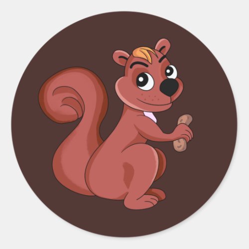 Cute cartoon squirrel with a peanut classic round sticker