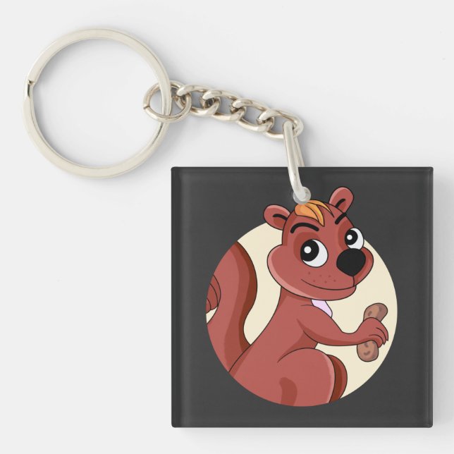 Cute cartoon squirrel with a peanut  keychain (Front)