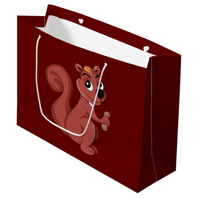 Cute cartoon squirrel with a peanut  large gift bag (Front Angled)
