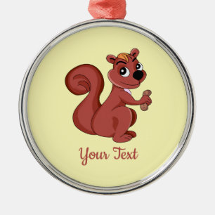 Cute cartoon squirrel with a peanut metal ornamen metal ornament