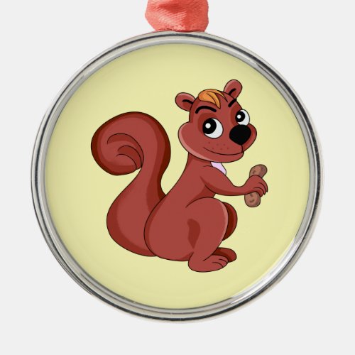 Cute cartoon squirrel with a peanut  metal ornament