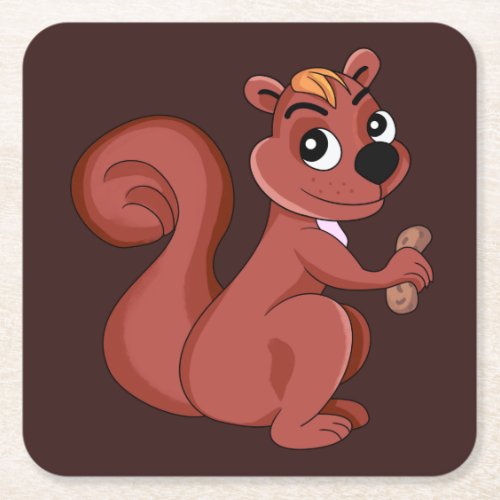 Cute cartoon squirrel with a peanut Paper Coaster
