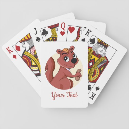 Cute cartoon squirrel with a peanut playing cards