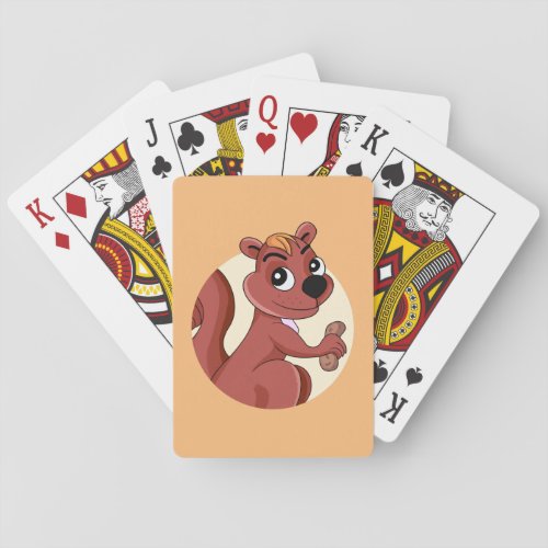 Cute cartoon squirrel with a peanut poker cards