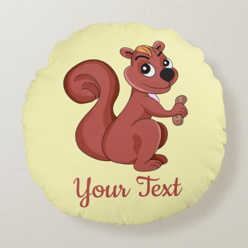 Cute cartoon squirrel with a peanut  round pillow
