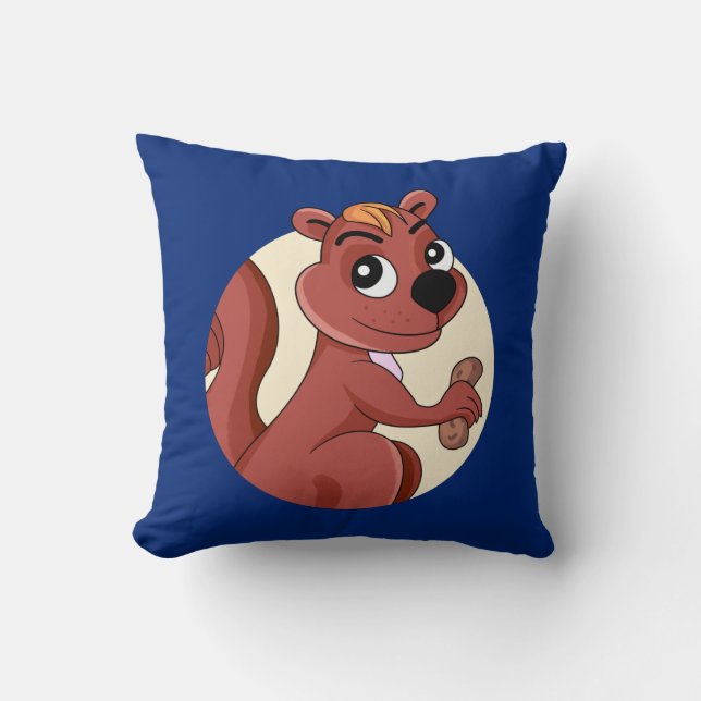 Cute cartoon squirrel with a peanut throw pillow (Front)