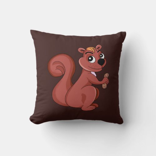 Cute cartoon squirrel with a peanut throw pillow