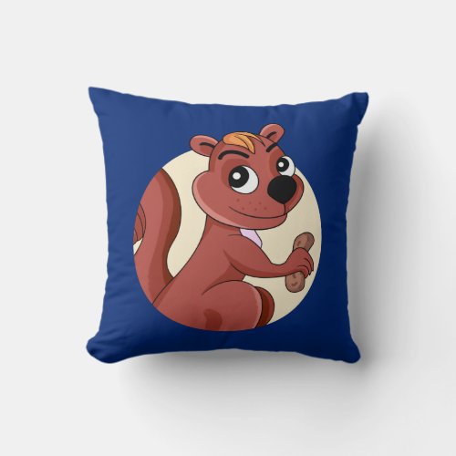 Cute cartoon squirrel with a peanut throw pillow