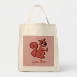 Cute cartoon squirrel with a peanut tote bag