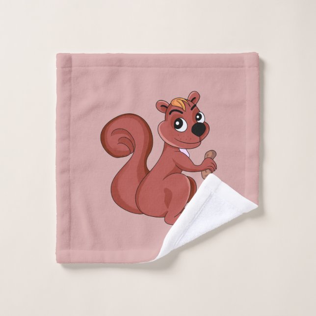 Cute cartoon squirrel with a peanut  wash cloth (Wash Cloth)