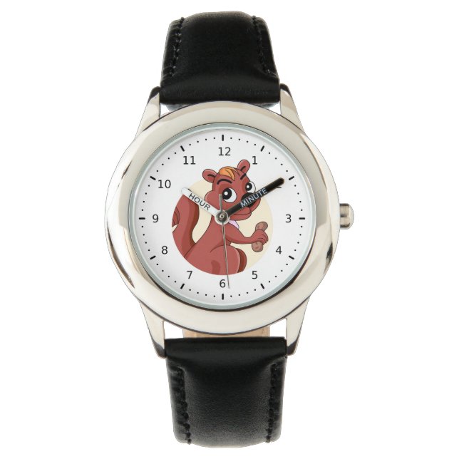 Cute cartoon squirrel with a peanut watch (Front)