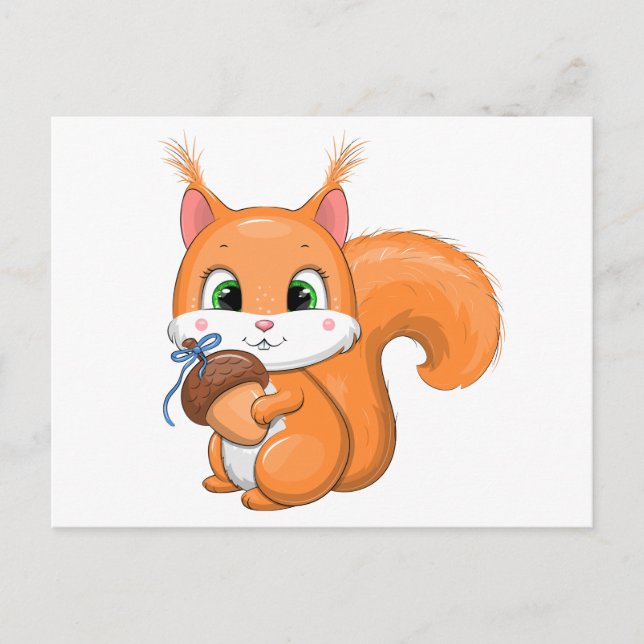 Cute cartoon squirrel with an acorn. postcard (Front)