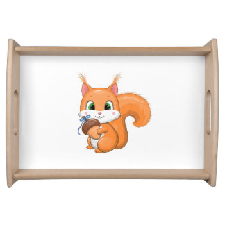Cute cartoon Squirrel with an acorn. Serving Tray