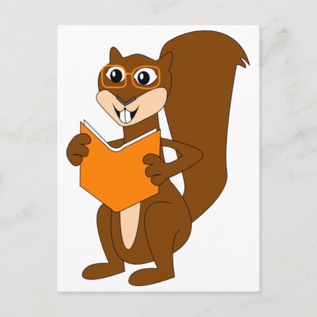 Cute Cartoon Squirrel with Glasses Reading Book Postcard (Front)