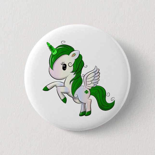 Cute Cartoon St. Patrick's Day Unicorn Pegasus Button (Front)