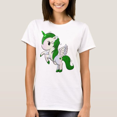 Cute Cartoon St Patricks Day Unicorn Pegasus T_Shirt