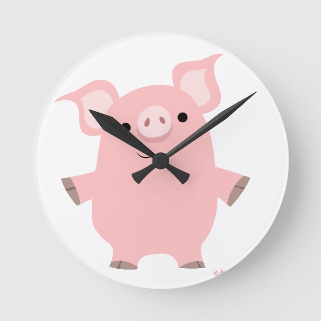 Cute Cartoon Standing up Pig Clock (Front)