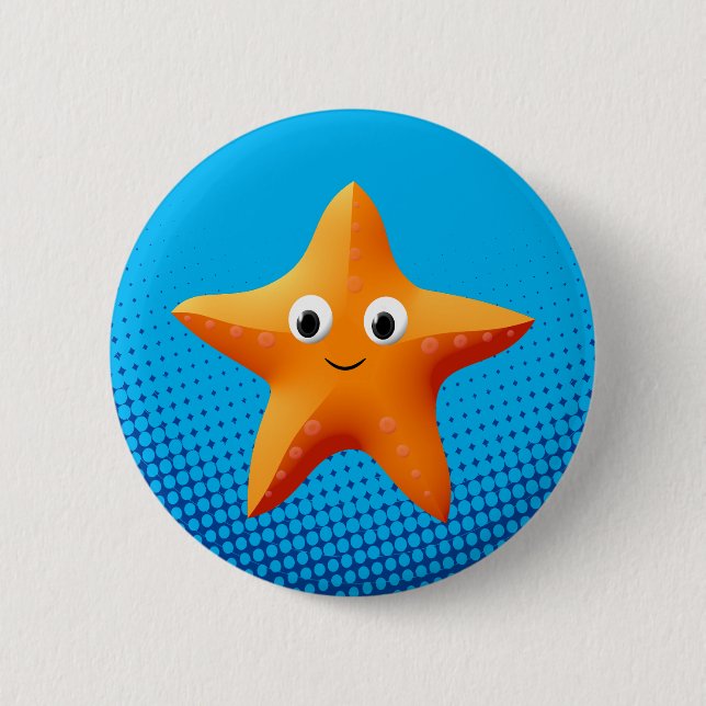 Cute Cartoon Starfish Blue Ocean Button (Front)