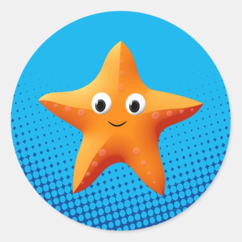 Cute Cartoon Starfish Blue Ocean  Classic Classic Round Sticker