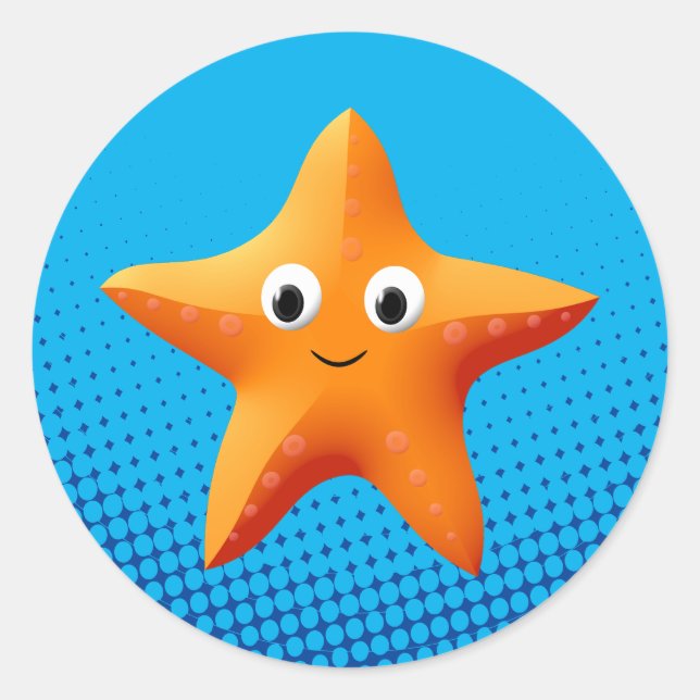 Cute Cartoon Starfish Blue Ocean  Classic Round Sticker (Front)