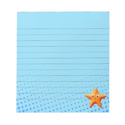 Cute Cartoon Starfish Blue Ocean Lined Notepad