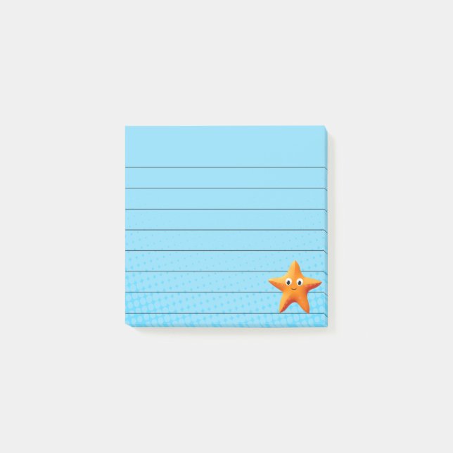 Cute Cartoon Starfish Blue Ocean Lined Post-it Not Post-it Notes (Front)