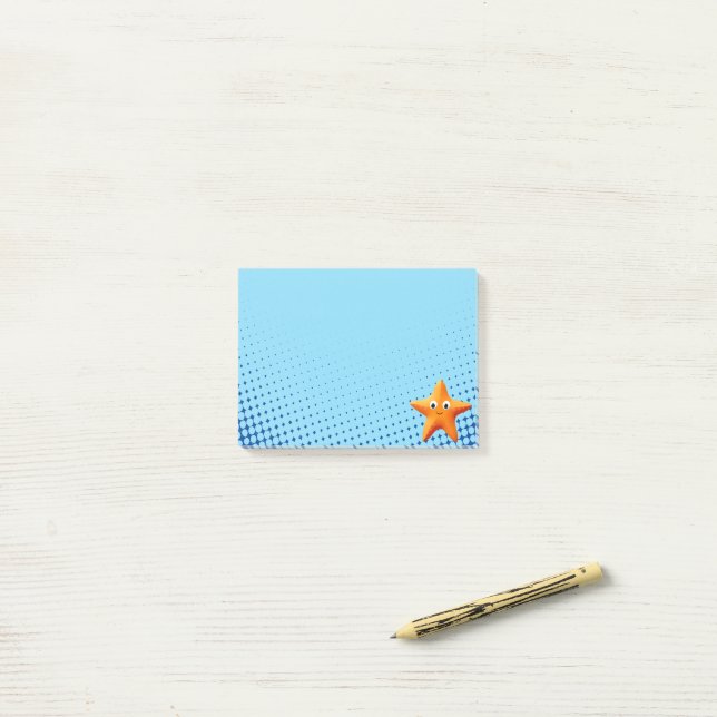Cute Cartoon Starfish Blue Ocean Post-it Notes (On Desk)