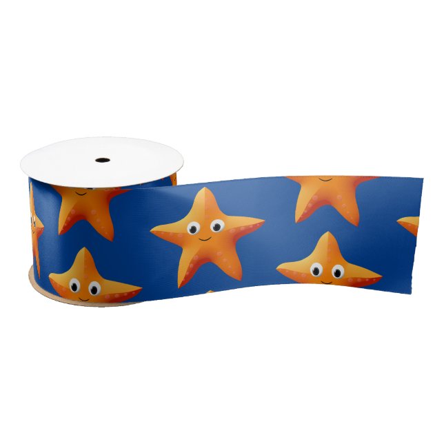 Cute Cartoon Starfish Blue Ocean Satin Ribbon (Spool)