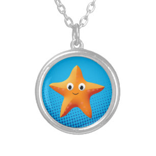 Cute Cartoon Starfish Blue Ocean Silver Plated Necklace