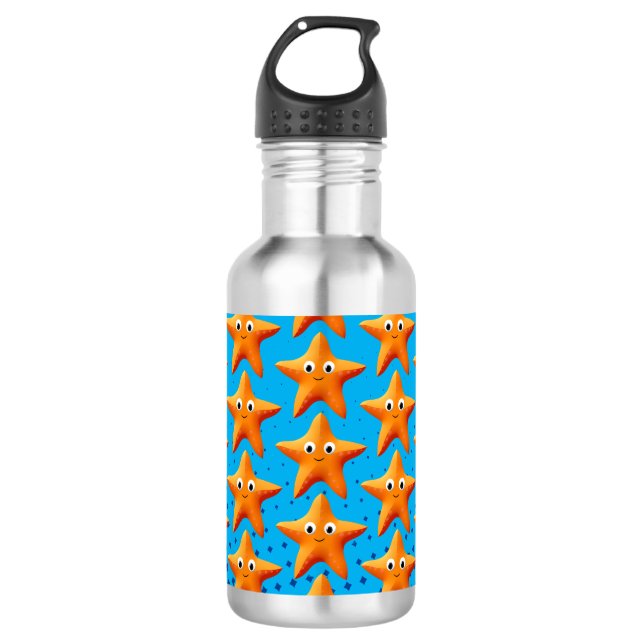 Cute Cartoon Starfish Blue Ocean Stainless Steel Water Bottle (Front)