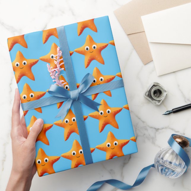 Cute Cartoon Starfish Blue Ocean Wrapping Paper (Gifting)