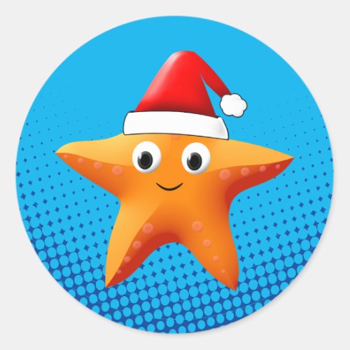 Cute Cartoon Starfish Santa Hat Classic Round Sticker