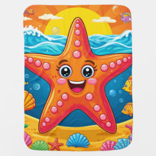 Cute Cartoon Starfish Smiling Underwater Baby Blanket