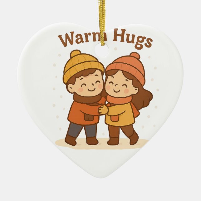 Cute Cartoon Sticker – Boy & Girl Warm Hugs  Ceramic Ornament (Front)
